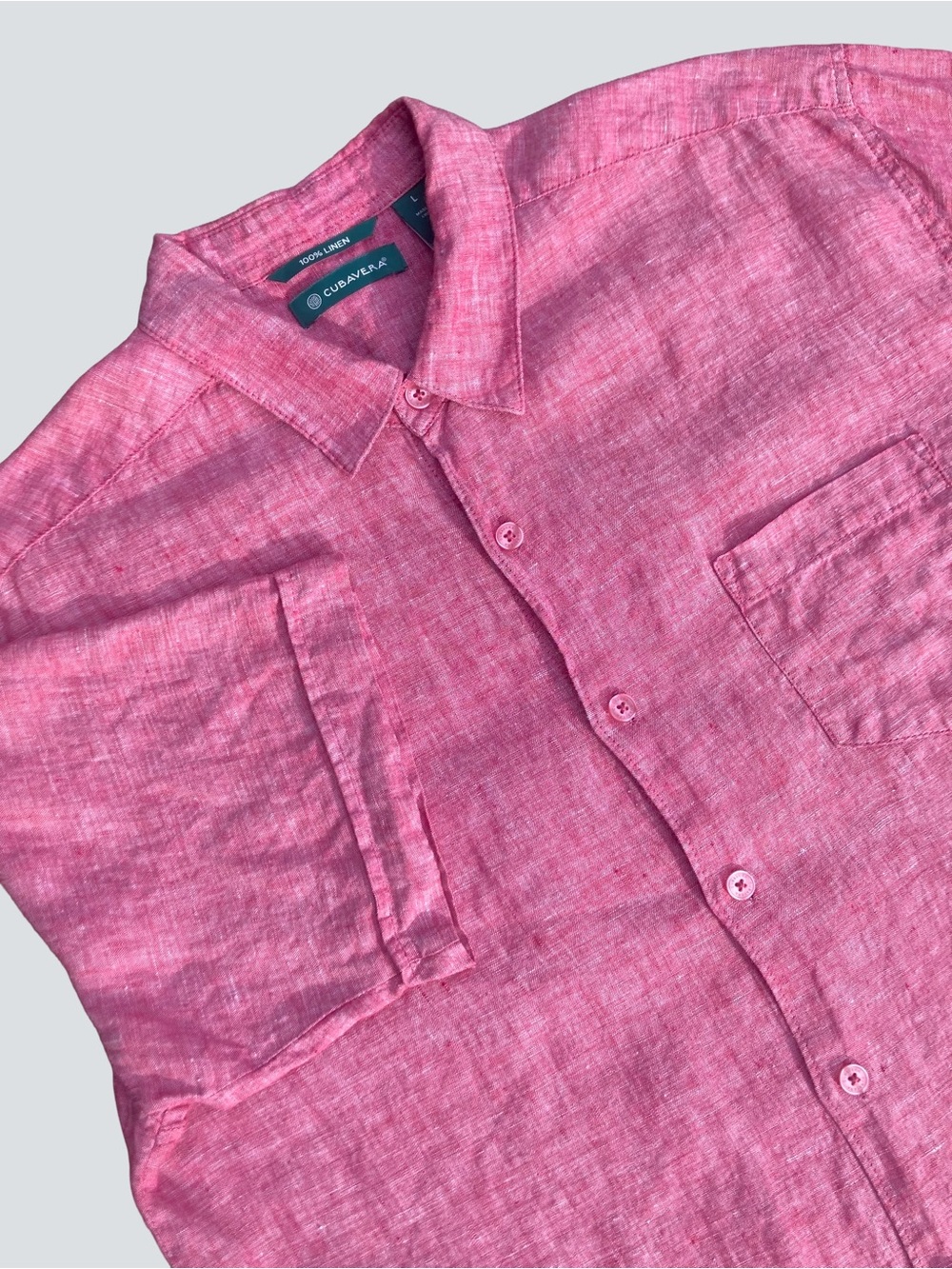 Cubavera 100% Linen Nantucket Red-Pink Short Sleeve Button Down Shirt, Sz L